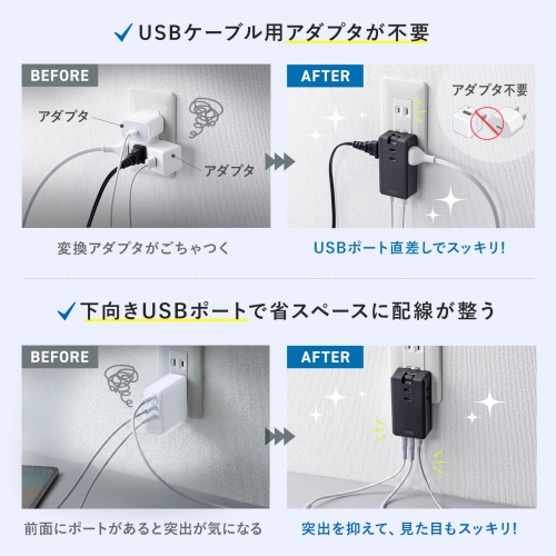 電源タップ(モバイルタップ・AC×3個口・Type-C×2・A×1・USB・PD33W・ブラック）