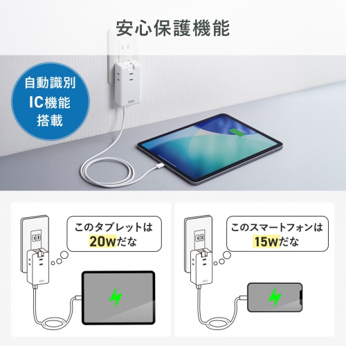 電源タップ（モバイルタップ・AC×3個口・Type-C×2・A×1・USB・PD33W・ホワイト）