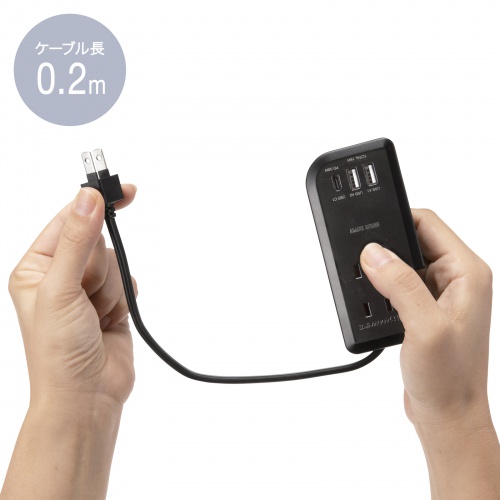 【訳あり 新品】巻き取り式モバイルタップ（AC3個口＋Type-C×1＋USB-A×2・ PD33W・ブラック）
