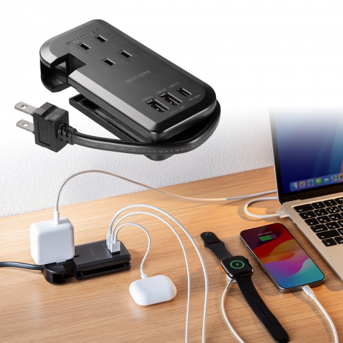 【訳あり 新品】巻き取り式モバイルタップ（AC3個口＋Type-C×1＋USB-A×2・ PD33W・ブラック）
