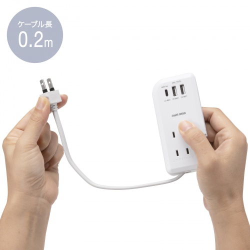【訳あり 新品】巻き取り式モバイルタップ（AC3個口＋Type-C×1＋USB-A×2・ PD33W・ホワイト）