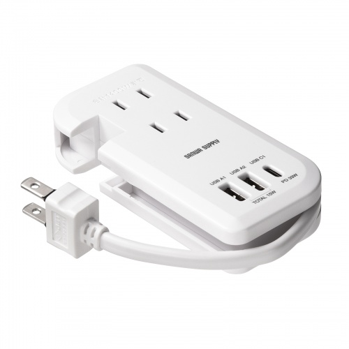 【訳あり 新品】巻き取り式モバイルタップ（AC3個口＋Type-C×1＋USB-A×2・ PD33W・ホワイト）