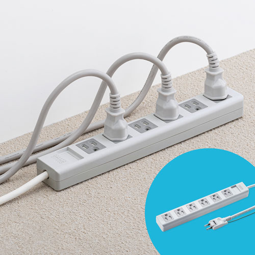 電源タップ(3P・6個口・5m・ホコリシャッター・通電ランプ・2Ｐスイングプラグ・マグネットつき) TAP-SH3650MG サンワサプライ