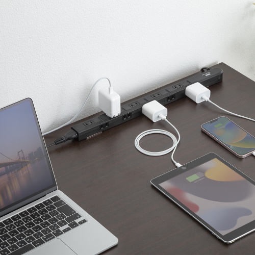 スリムタップ（2P・11個口・コードの向き変更・強力マグネット・シャッター・フック付き・3m・ブラック）TAP-SLIM11-3BK