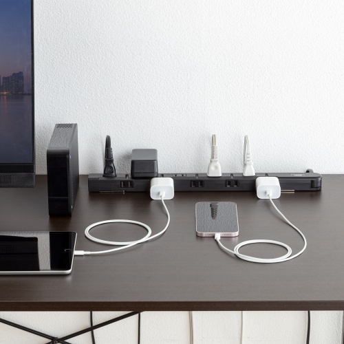 スリムタップ（2P・11個口・コードの向き変更・強力マグネット・シャッター・フック付き・3m・ブラック）TAP-SLIM11-3BK