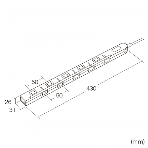 スリムタップ（2P・11個口・コードの向き変更・強力マグネット・シャッター・フック付き・1m・ホワイト）