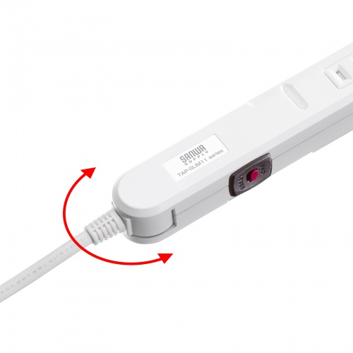 スリムタップ（2P・11個口・コードの向き変更・強力マグネット・シャッター・フック付き・1m・ホワイト）