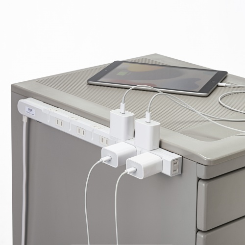 スリムタップ（2P・11個口・コードの向き変更・強力マグネット・シャッター・フック付き・1m・ホワイト）