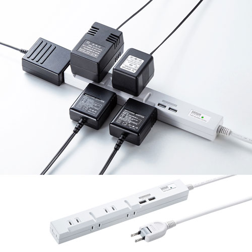 スリムタップUSB充電機能付き（2P・5個口・1m）