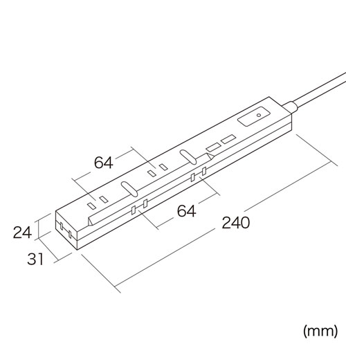 スリムタップUSB充電機能付き（2P・5個口・3m）