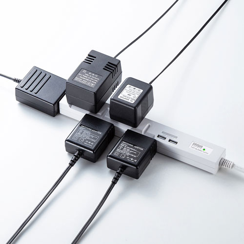 スリムタップUSB充電機能付き（2P・5個口・3m）