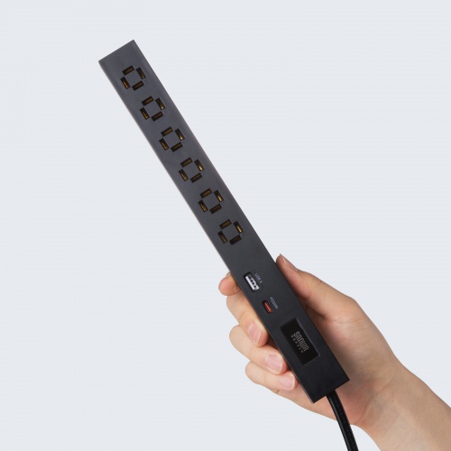 電源タップ（USB急速充電・PD33W・スリムタップ・AC6口・TypeC・縦横差し込み・1.5m・ACアダプタ対応・iPhone/iPad/スマホ/タブレット・コンセントタップ・ブラック）