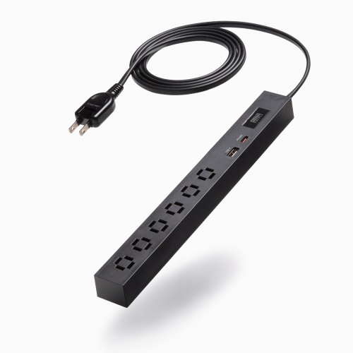 電源タップ（USB急速充電・PD33W・スリムタップ・AC6口・TypeC・縦横差し込み・1.5m・ACアダプタ対応・iPhone/iPad/スマホ/タブレット・コンセントタップ・ブラック）