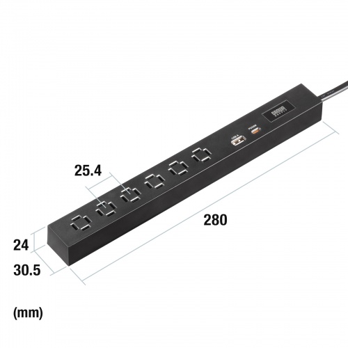 電源タップ（USB急速充電・PD33W・スリムタップ・AC6口・TypeC・縦横差し込み・3m・ACアダプタ対応・iPhone/iPad/スマホ/タブレット・コンセントタップ・ブラック）