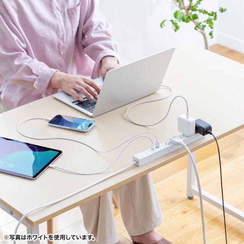 電源タップ（USB急速充電・PD33W・スリムタップ・AC6口・TypeC・縦横差し込み・3m・ACアダプタ対応・iPhone/iPad/スマホ/タブレット・コンセントタップ・ブラック）