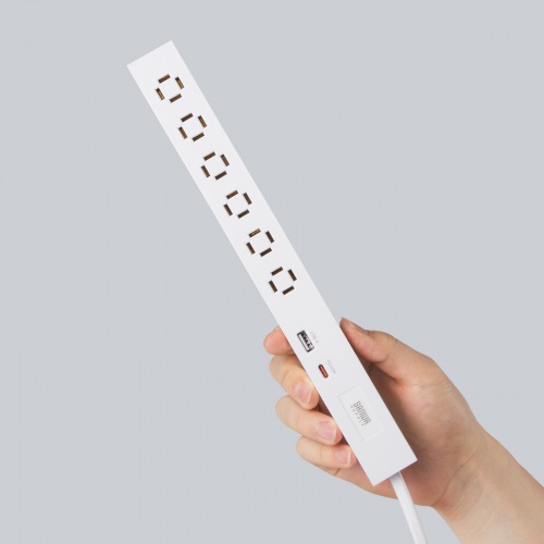 電源タップ（USB急速充電・PD33W・スリムタップ・AC6口・TypeC・縦横差し込み・3m・ACアダプタ対応・iPhone/iPad/スマホ/タブレット・コンセントタップ・ホワイト）