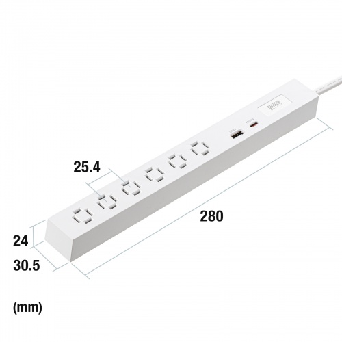 電源タップ（USB急速充電・PD33W・スリムタップ・AC6口・TypeC・縦横差し込み・3m・ACアダプタ対応・iPhone/iPad/スマホ/タブレット・コンセントタップ・ホワイト）