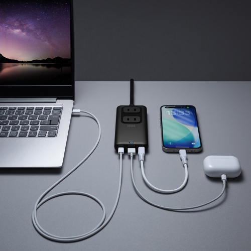 電源タップ（USB・PD100W・急速充電・GaN・1.5m・延長コード・超薄型18mm・Type-C×2・USB-A×1・AC×2個口・コンセント・L型プラグ）