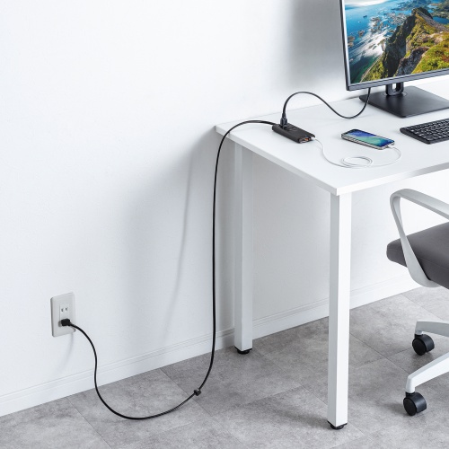 電源タップ（USB・PD100W・急速充電・GaN・1.5m・延長コード・超薄型18mm・Type-C×2・USB-A×1・AC×2個口・コンセント・L型プラグ）