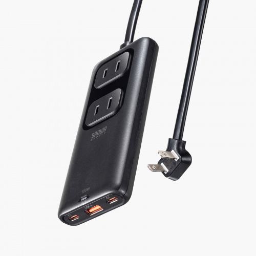 電源タップ（USB・PD100W・急速充電・GaN・1.5m・延長コード・超薄型18mm・Type-C×2・USB-A×1・AC×2個口・コンセント・L型プラグ）