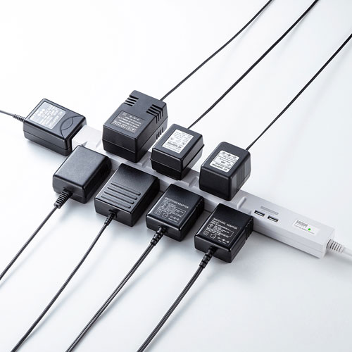 スリムタップUSB充電機能付き（2P・8個口・3m）