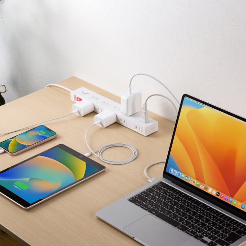 電源タップ（雷ガード内蔵・10個口・2Pプラグ・一括集中スイッチ・マグネット・シャッター付き・ACアダプタ対応・2m・ホワイト）