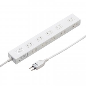 電源タップ（雷ガード内蔵・10個口・2Pプラグ・一括集中スイッチ・マグネット・シャッター付き・ACアダプタ対応・2m・ホワイト）
