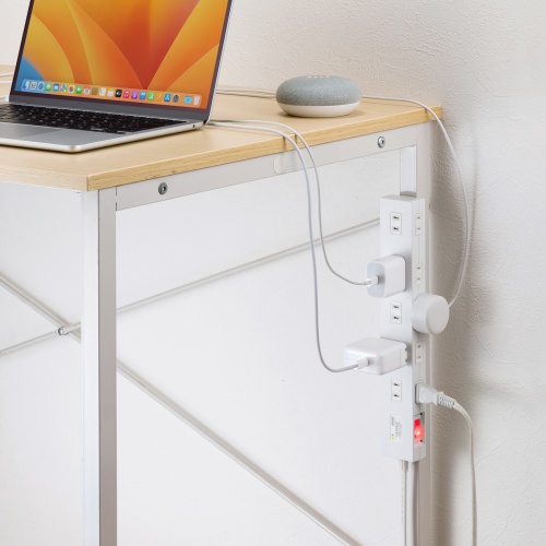 電源タップ（雷ガード内蔵・10個口・2Pプラグ・一括集中スイッチ・マグネット・シャッター付き・ACアダプタ対応・3m・ホワイト）