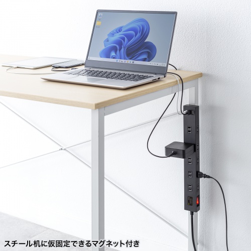 電源タップ（10個口・PD20W対応・USB充電ポート付・3m・ブラック）