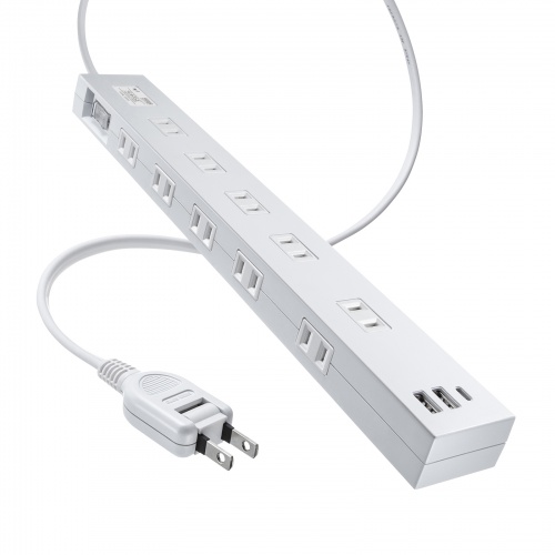 電源タップ（10個口・PD20W対応・USB充電ポート付・2m・ホワイト）