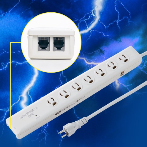 高性能雷ガードタップ（3P抜け止め・7個口・2m） TAP-SP312TEL サンワサプライ