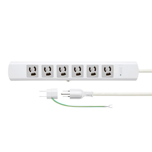 電源タップ(抜け止め・3P・6個口・3m・雷ガード・ブレーカー内蔵・一括スイッチ・マグネットつき)