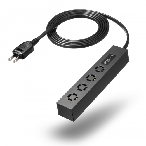 電源タップ（スリムタップ・AC4口・縦横差し込み・車輪差し・雷ガード・マグネット・2m・ACアダプタ対応・シンプルデザイン・マット調・スイングプラグ・ブラック）