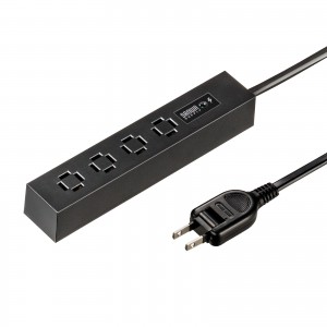 電源タップ（スリムタップ・AC4口・縦横差し込み・車輪差し・雷ガード・マグネット・2m・ACアダプタ対応・シンプルデザイン・マット調・スイングプラグ・ブラック）