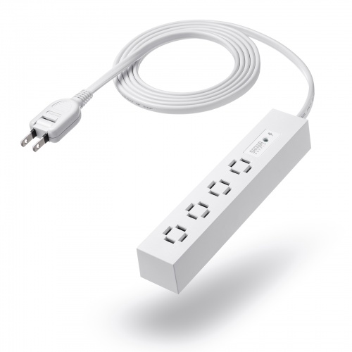 電源タップ（スリムタップ・AC4口・縦横差し込み・車輪差し・雷ガード・マグネット・2m・ACアダプタ対応・シンプルデザイン・マット調・スイングプラグ・ホワイト）