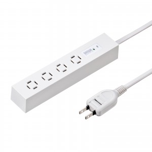 電源タップ（スリムタップ・AC4口・縦横差し込み・車輪差し・雷ガード・マグネット・2m・ACアダプタ対応・シンプルデザイン・マット調・スイングプラグ・ホワイト）