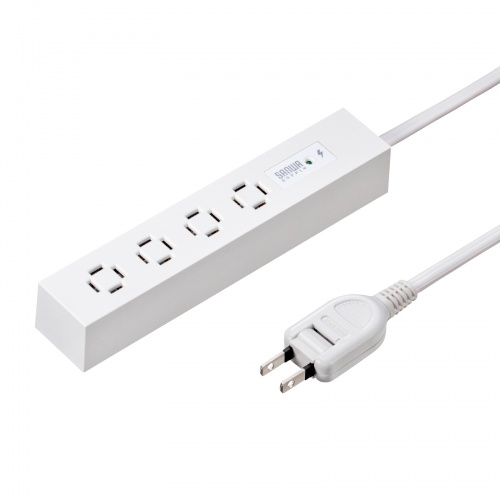電源タップ（スリムタップ・AC4口・縦横差し込み・車輪差し・雷ガード・マグネット・2m・ACアダプタ対応・シンプルデザイン・マット調・スイングプラグ・ホワイト）