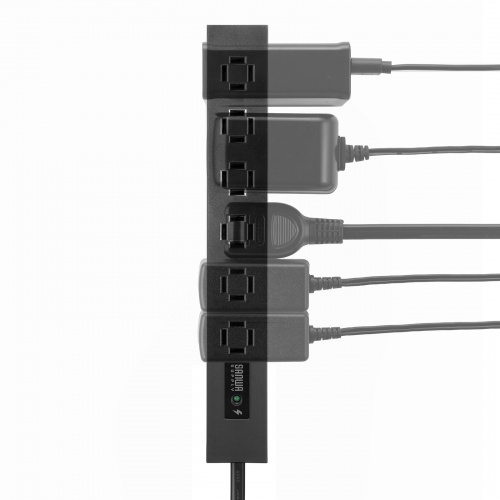 電源タップ（スリムタップ・AC6口・縦横差し込み・車輪差し・雷ガード・マグネット・2m・ACアダプタ対応・シンプルデザイン・マット調・スイングプラグ・ブラック）