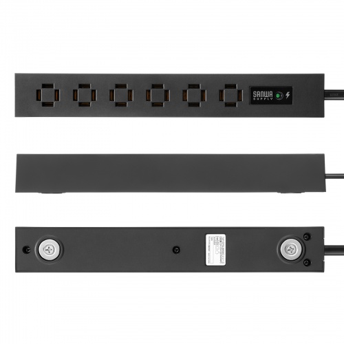 電源タップ（スリムタップ・AC6口・縦横差し込み・車輪差し・雷ガード・マグネット・2m・ACアダプタ対応・シンプルデザイン・マット調・スイングプラグ・ブラック）