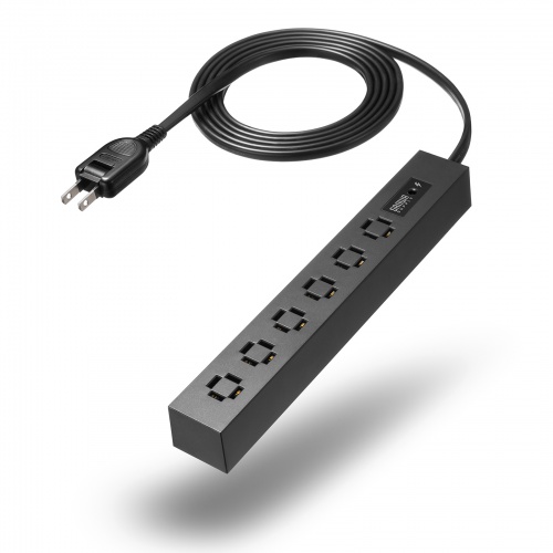 電源タップ（スリムタップ・AC6口・縦横差し込み・車輪差し・雷ガード・マグネット・2m・ACアダプタ対応・シンプルデザイン・マット調・スイングプラグ・ブラック）
