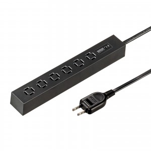 電源タップ（スリムタップ・AC6口・縦横差し込み・車輪差し・雷ガード・マグネット・2m・ACアダプタ対応・シンプルデザイン・マット調・スイングプラグ・ブラック）