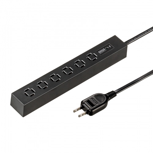 電源タップ（スリムタップ・AC6口・縦横差し込み・車輪差し・雷ガード・マグネット・2m・ACアダプタ対応・シンプルデザイン・マット調・スイングプラグ・ブラック）