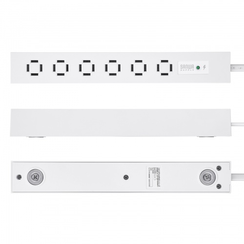 電源タップ（スリムタップ・AC6口・縦横差し込み・車輪差し・雷ガード・マグネット・2m・ACアダプタ対応・シンプルデザイン・マット調・スイングプラグ・ホワイト）