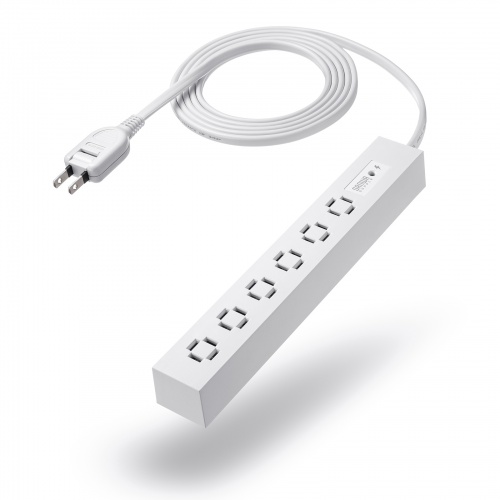 電源タップ（スリムタップ・AC6口・縦横差し込み・車輪差し・雷ガード・マグネット・2m・ACアダプタ対応・シンプルデザイン・マット調・スイングプラグ・ホワイト）