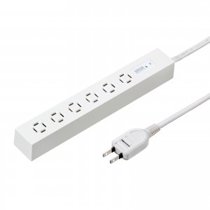 電源タップ（スリムタップ・AC6口・縦横差し込み・車輪差し・雷ガード・マグネット・2m・ACアダプタ対応・シンプルデザイン・マット調・スイングプラグ・ホワイト）