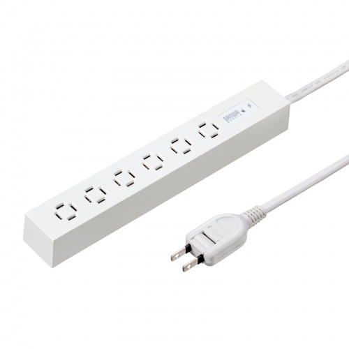 電源タップ（スリムタップ・AC6口・縦横差し込み・車輪差し・雷ガード・マグネット・2m・ACアダプタ対応・シンプルデザイン・マット調・スイングプラグ・ホワイト）