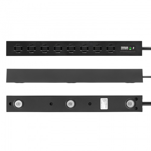 電源タップ（スリムタップ・AC8口・縦横差し込み・車輪差し・雷ガード・マグネット・2m・ACアダプタ対応・シンプルデザイン・マット調・スイングプラグ・ブラック）