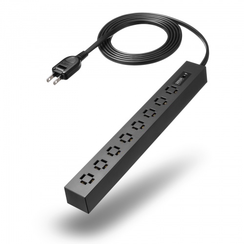 電源タップ（スリムタップ・AC8口・縦横差し込み・車輪差し・雷ガード・マグネット・2m・ACアダプタ対応・シンプルデザイン・マット調・スイングプラグ・ブラック）