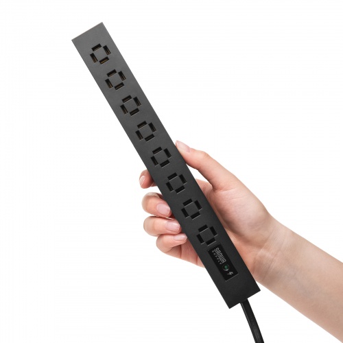 電源タップ（スリムタップ・AC8口・縦横差し込み・車輪差し・雷ガード・マグネット・2m・ACアダプタ対応・シンプルデザイン・マット調・スイングプラグ・ブラック）