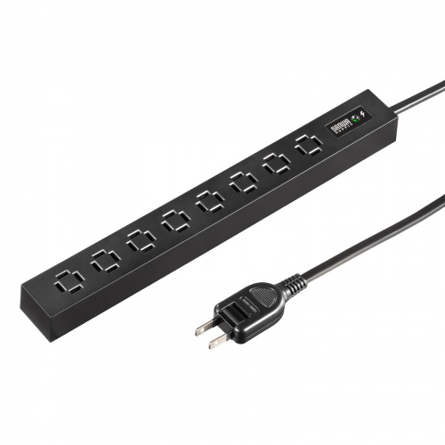 電源タップ（スリムタップ・AC8口・縦横差し込み・車輪差し・雷ガード・マグネット・2m・ACアダプタ対応・シンプルデザイン・マット調・スイングプラグ・ブラック）